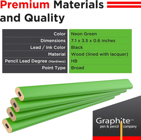 GRAPHITE Hard Lead Carpenter Pencil #2, Industrial Pencil for Wood Working Tools Marking - Pack of 12 PCS