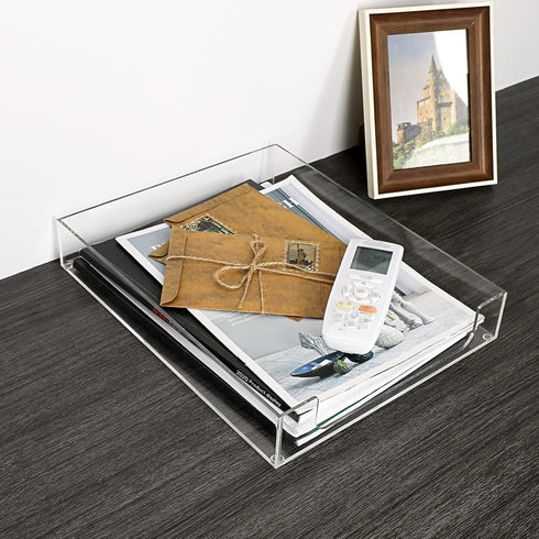 BTSKY Clear Acrylic Desk Tray Organizer for A4 File, Elegant Letter Size, Magazine Files, Office Storage Basket