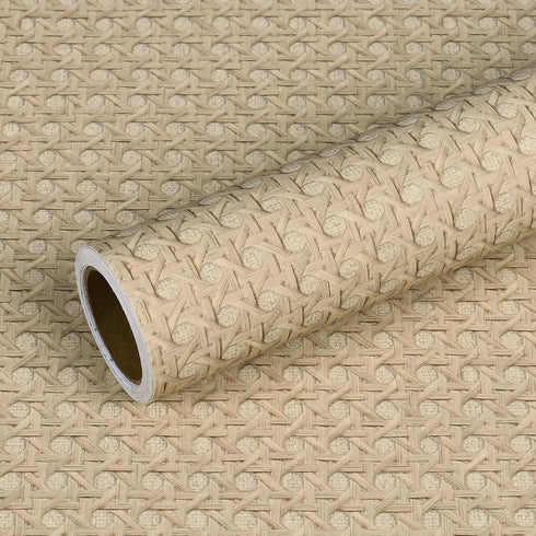 15.7''x118'' VEELIKE Non-Textured Taupe Brown Rattan Wallpaper Peel and Stick Rattan Look Contact Paper for Cabinets