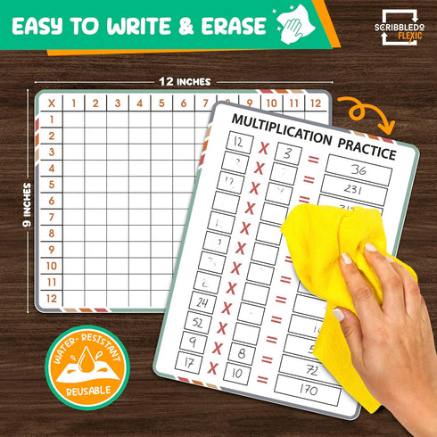 SCRIBBLEDO 9”x12” Small White Board, Dry Erase Sheets, Math Manipulatives, 3rd Grade Multiplication Times Table Chart,