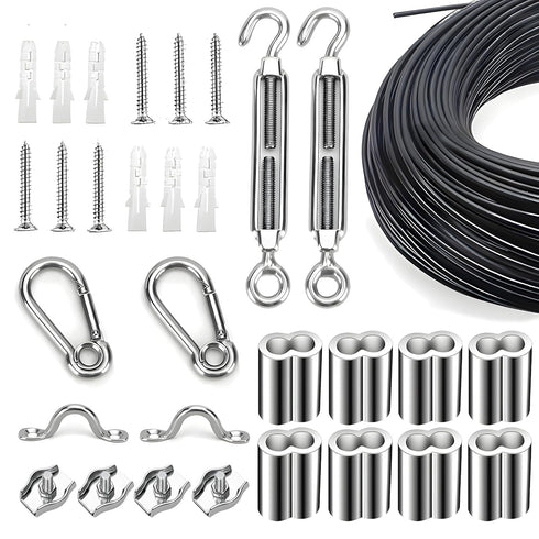 Globe String Light Suspension Kit, Outdoor Light Guide Wire, Vinyl Coated Stainless