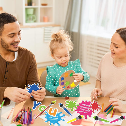 WATINC 131Pcs Back to School God Paint Splatter Cutouts, Colorful Art Bulletin Board Decoration Set