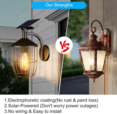 11.4" Solar Porch Lights Outdoor - Waterproof Wall Lanterns Solar Lights with Auto On/Off, Large Solar Panel - Exterior