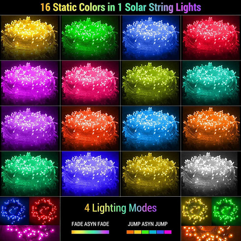 40Ft 16 100 20 XEWEA Solar String Lights Outdoor, Colors LED String Lights with Modes Remote, Waterproof Solar Powered
