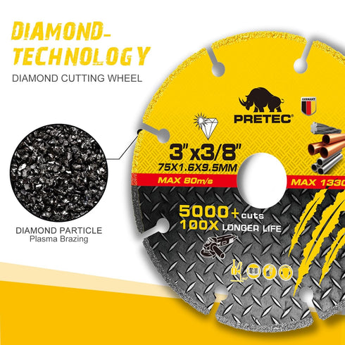 3 Inch Diamond Cutting Wheel for Metal, 2 Pcs Carbide Cut Off Wheels with 3/8" Arbor Hole, 100x Longer Life