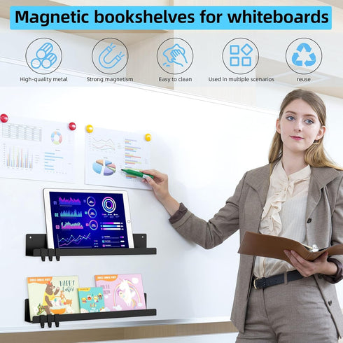 KMUZAWN 2-Pack 17 Inch 14.33 lbs, Magnetic Book Shelf for Whiteboard - Reusable Metal Magnetic Shelves, Holds Magnetic
