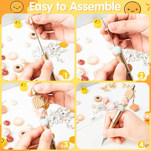 Wood Homing Daisy Beadable Pens - 12 Set Plastic DIY Black Ink Ballpoint Pen Making Kit for Kids, School Supplies