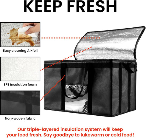 (3XL) (2 Pack, NZ home Insulated Bags for Food Delivery Grocery Shopping Cooler Bag, Pizza Delivery, Hot & Cold