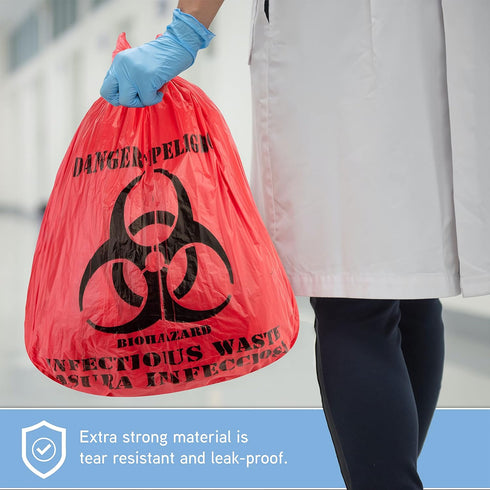 Trashanium 10-Gallon, 100 Count, Biohazard Waste Bags, Red, No Leak Bags, Medical Grade, Safe Infectious Waste Disposal