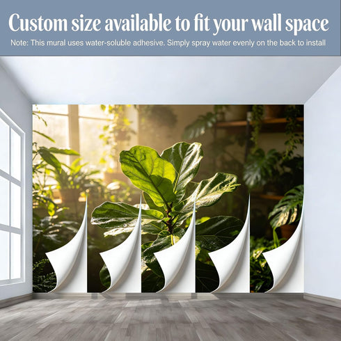 QZLITHOTIC Custom Size Wall Mural Botanical Green Fiddle Leaf Fig Sunlight Indoor Garden Scene SelfAdhesive Wall Fabric