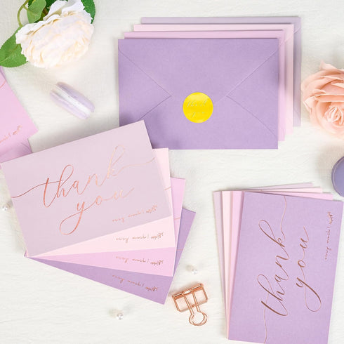 50 4 6 inches Crisky pcs Lavender Shade Thank You Cards With Envelopes & Stickers Simple Chic Elegant Greeting Cards