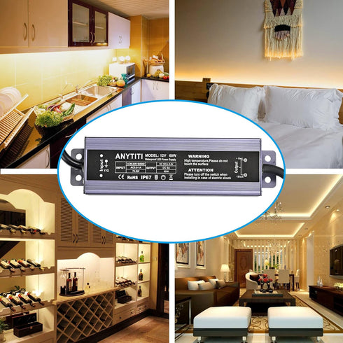 ANYTITI IP67 60W DC12V 5A 3-Prong 4.5feet LED Driver,LED Power Supply Waterproof Output Plug