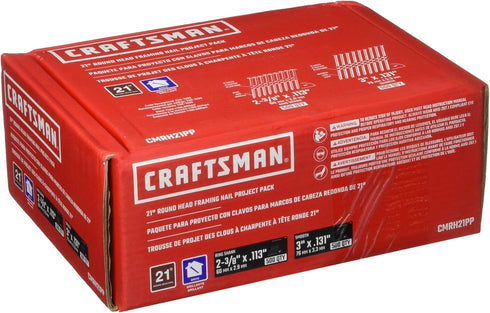 21 Pack, 500-Count, 21 (CMRH21PP) CRAFTSMAN Nails, Round Head Nail Project Degree, Ring Shank, Smooth Shank