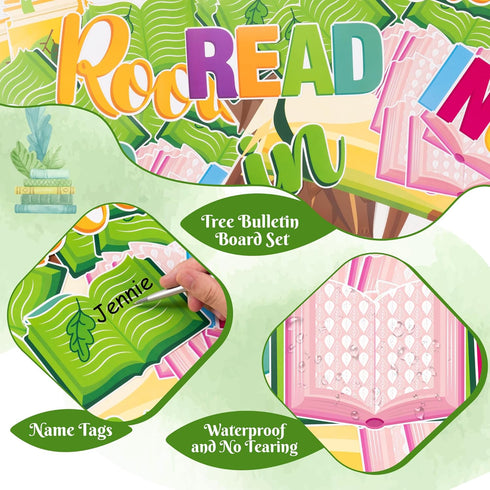 CY2SIDE Reading Tree Bulletin Board Set, 55PCS Rooted in Reading Tree Cutouts for Back to School Decoration