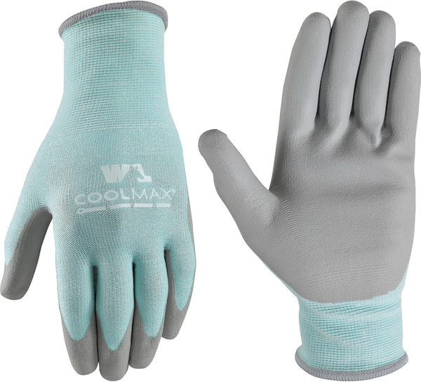 Wells Lamont Women's COOLMAX PU Coated Work Gloves, Medium (500M), Aqua Color