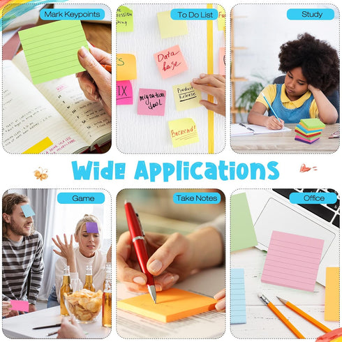 Fuutreo 100 Pad 10000 Sheet Sticky Notes Bulk, 3x3 Inch Lined Self Stick Note Pad, 10 Bright Colors for Student Teacher
