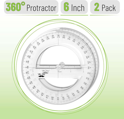 Mr. Pen 360 6 Inch, 2 Pack, - Degree Protractor, Clear Full-Circle Protractors for Precise Angle Measurement, Ideal