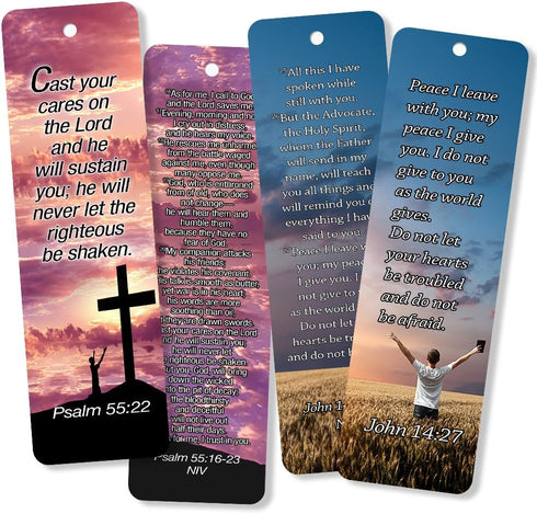 Christian Bookmarks with Popular Inspirational Bible Verses, Pack of 12 Unique Designs