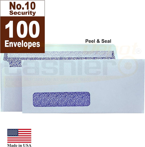 Cashier Depot #10 Business Envelopes, 100 Count, 4 1/8 X 9 1/2, Peel & Seal, Left Window