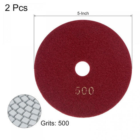 uxcell 5-Inch Diamond Polishing Pad 500 Grits Wet/Dry Grinding for Stone Concrete Marble Countertop Floor (2pcs)