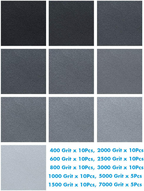 Anezus 90 Pieces Sandpaper Assortment, 400 to 3000 Grit Wet Dry Fine Sand Paper for Automotive, Car Painting, Wood