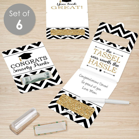 Set 6 Big Dot of Happiness Tassel Worth the Hassle - Gold - DIY Assorted Graduation Party Cash Holder Gift - Funny