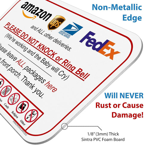 Leave Package Sign - Do Not Knock or Ring Bell (Baby Will Cry) for Peaceful Deliveries