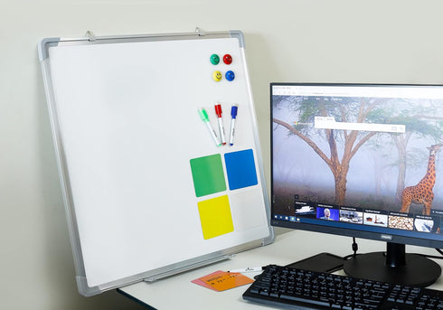 Whiteboard Set - 24 x 24 Dry Erase Board with 1 Magnetic Eraser, 4 Markers, 4 Magnets, 6 Labels for Home and Office