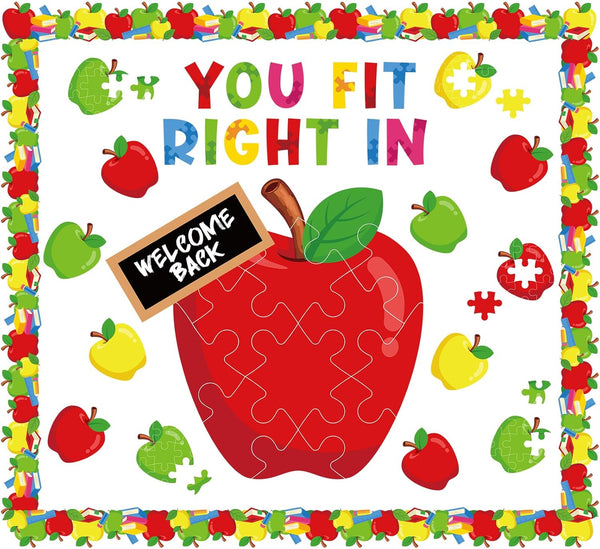 Back to School Bulletin Board Decorations Set, Apple Puzzle Pieces Cutouts for Classroom First Day Supplies