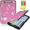 Clipboard with Storage, Heavy Duty Plastic Clipboard Case Box with Pen Holder, School Office Supplies, Pink Glitter