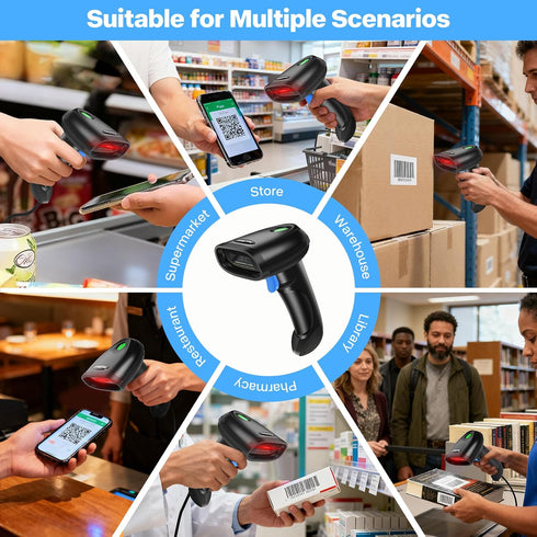 PecuMecu 1D&2D 3-in-1 2.4G PDF417 (TM-10B) Bluetooth Barcode Scanner, Bluetooth & USB Wired & Wireless QR Barcode