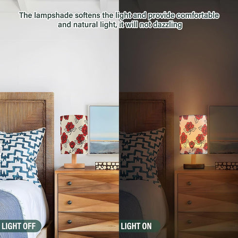 ALAZA Bedside Table Lamp for Bedroom Red Rose Floral Nightstand LED Light Lamps with USB Port Linen Fabric Shade Table