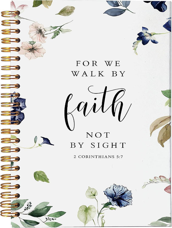 Bible Scripture 2 Corinthians 5:7 Watercolor Floral Spiral Notebook Journal, Christian Gifts