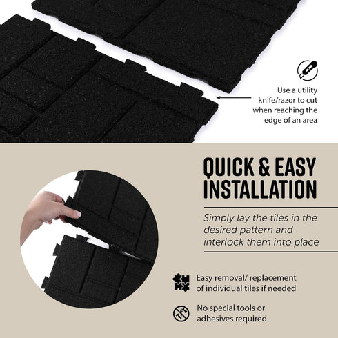 16" 16" 4 Playsafer Squarescape Rubber Interlocking Tile for Outdoor and Indoor Use | X | Easy Installation (Black