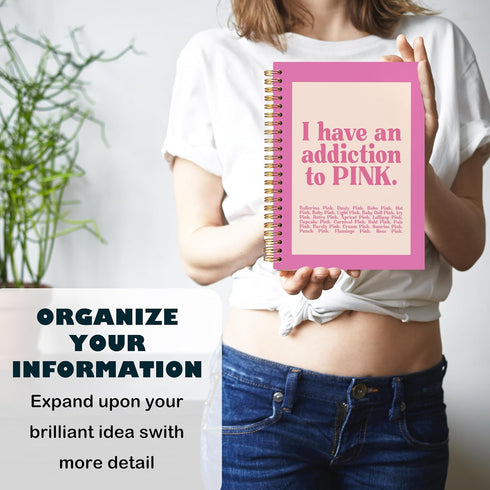 BearCake Preppy Pink Notebook, Pink Journal, Aesthetic Office Supplies, Hardcover Spiral Notebook 5.5x8.3, Desk