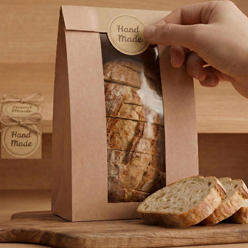 100 Pack 14x8.3x3.5 inches, Packaging, 500 Large Kraft Paper Bread Bags for Homemade Bread Sourdough Bread Bags