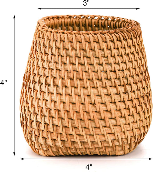 Hacaroa Set of 2 Rattan Pencil Holder for Desk, Handmade Wicker Pen Cup Container Woven Makeup Brush Holder, Vine Desk Organizer for Stationery, Flower Vase, Home, Office Table Decor by Hacaroa