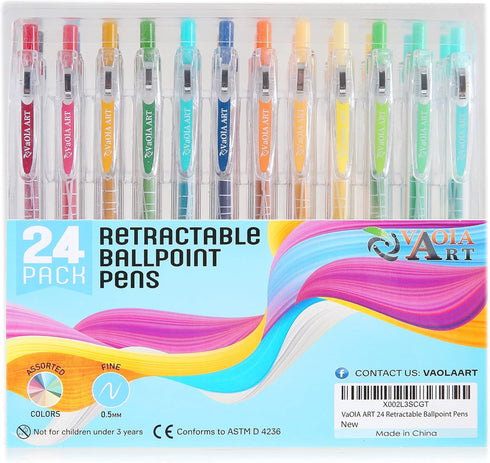 Retractable Gel Pens - 24 Colors Cute Pen Set for Adult Coloring, Art and School Supplies
