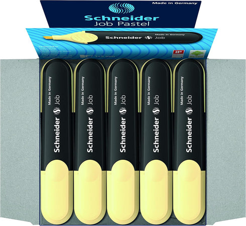 Schneider Job Pastel Highlighter, Chisel Tip, 1 + 5 mm, Black Barrel, Vanilla Ink, Box of 10