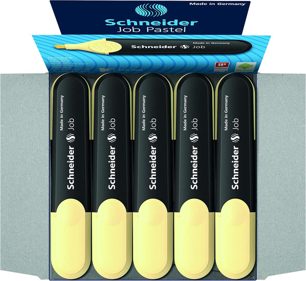 Schneider Job Pastel Highlighter, Chisel Tip, 1 + 5 mm, Black Barrel, Vanilla Ink, Box of 10