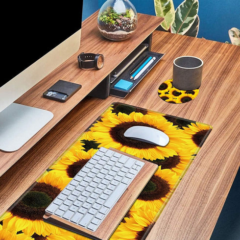 Large Gaming Mouse Pad Non-Slip Keyboard Pad, Soft Extended Desk Mat (31.5"×11.8") with Yellow Sunflower Design