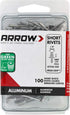 Arrow RSA1/8IP Short Aluminum Pop Rivets, 1/8-Inch, 100-Pack for Metal, Fabric, Leather, Auto Repair