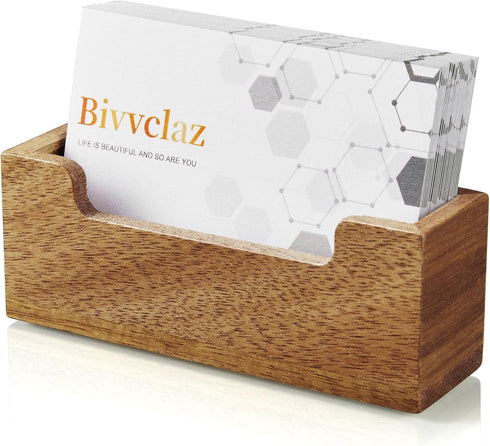 Business Card Holder for Desk, Acacia Wood Organizer for Office Home Tabletop Exhibition