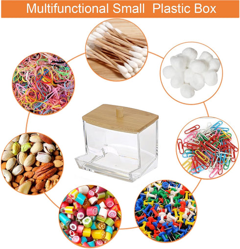 BTSKY Clear Paper Clip Holder with Bamboo Lid, Thick Acrylic Organizer for Office Supply Accessory Storage