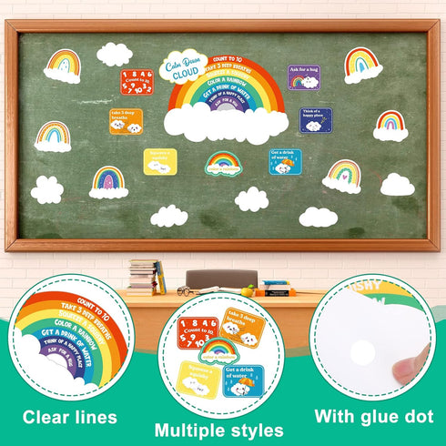 Tatuo 69 Pcs Calm Down Cloud Mini Bulletin Board Set, Rainbow Cloud Cutouts for Classroom