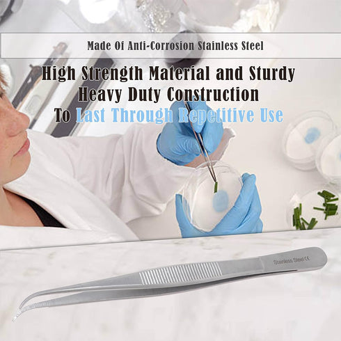 Lab Tweezers High Precision Forceps - 6" Fine Strong Curved Point Stainless Steel Tweezers