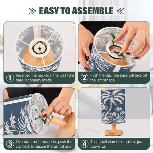 ALAZA Bedside Table Lamp for Bedroom Tropical Palm Tree Nightstand LED Light Lamps with USB Port Linen Fabric Shade