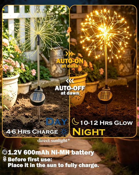 2 Pack 150Leds Solar Garden Lights Outdoor Yard Decorations, Pathway Lights Stake, Fairy Firework Light for Garden