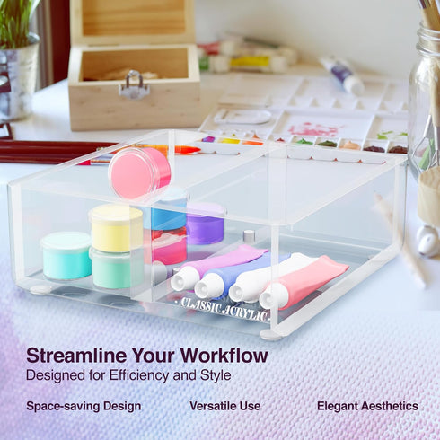 Clear Desk Accessories for Office, Modern Organizer with Removable Divider for Acrylic Paper Clips & Key Holder