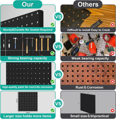 4 Pack Metal Pegboard Panels, Black Wall Organizer with Bent Frame for Heavy Duty Home Storage